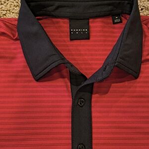 Men's Red Striped Camel Valley Ranch Polo Shirt with Black Collar NWOT